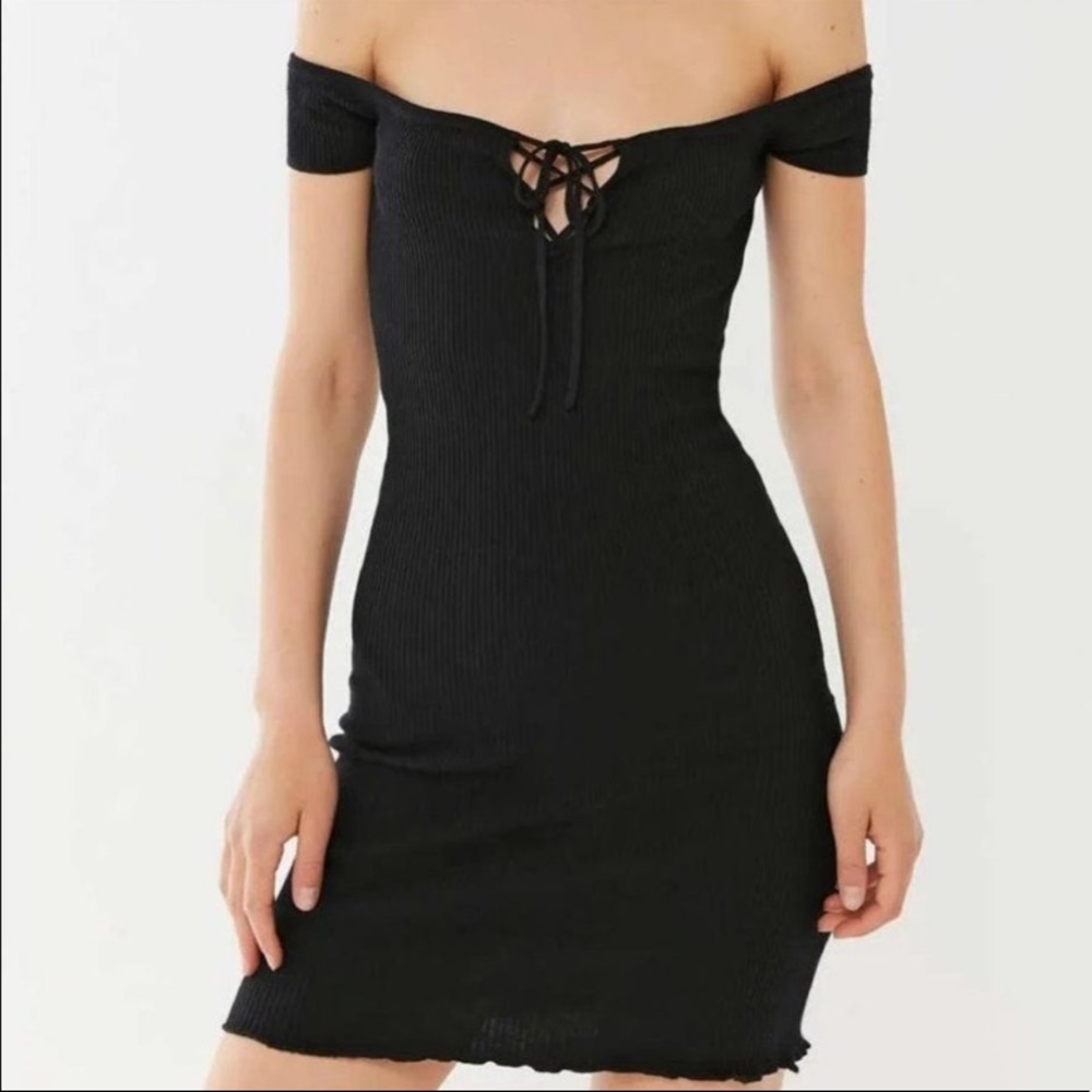 Black Off The Shoulder Lace up Dress